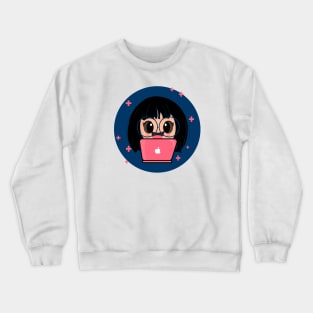 Cute Girl with Laptop Cartoon Crewneck Sweatshirt